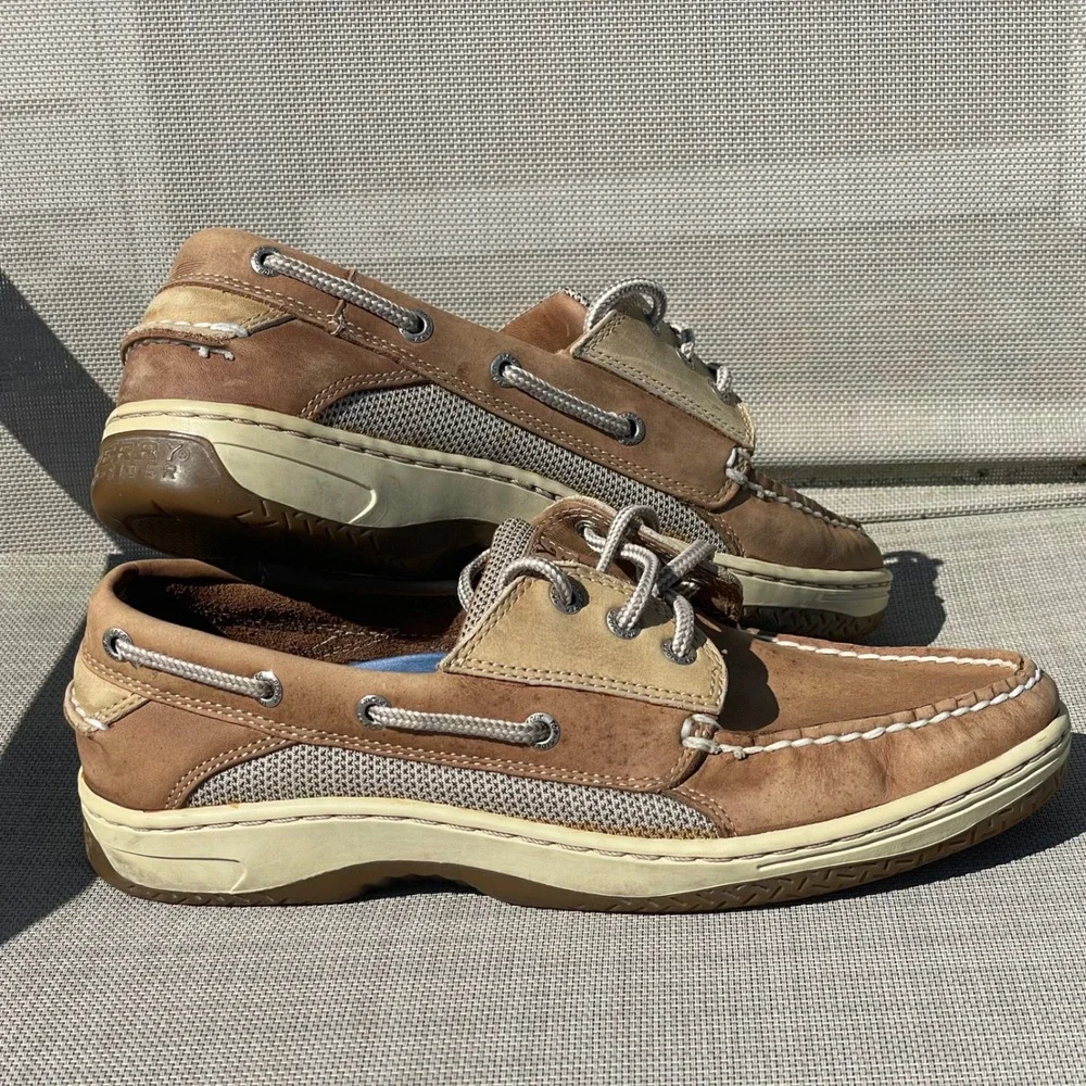 Sperry Top-Sider Brown Leather Mesh Boat Shoes Mens 10M Contour System 0195123